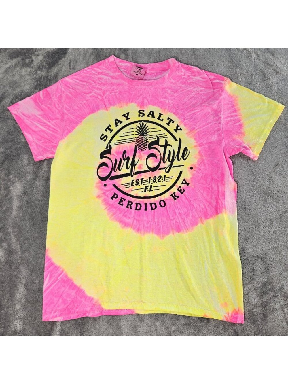 Perido Key Surf Style T-Shirt Pink Yellow Tie Dye Stay Salty Adult M Beach Neon